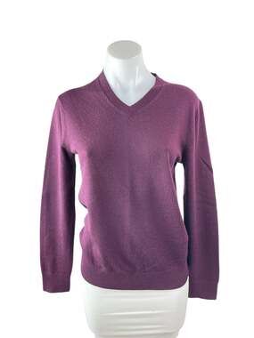 Club Monaco Womens Purple 100% Wool Long Sleeve V Neck Knit Sweater Top Size S